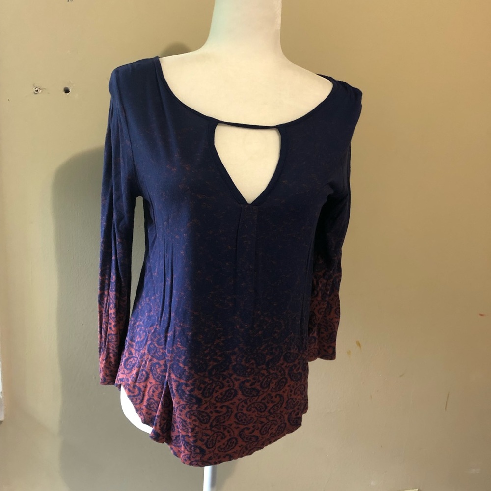 Lucky Brand Ombré Floral Patter 3/4 Sleeve Shirt Size Small